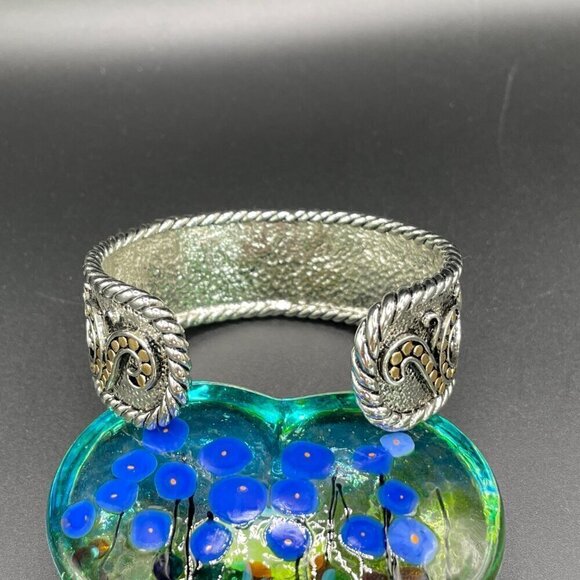 Two Tone Cuff Bracelet Silver and Gold Tones #1347 - Picture 6 of 8